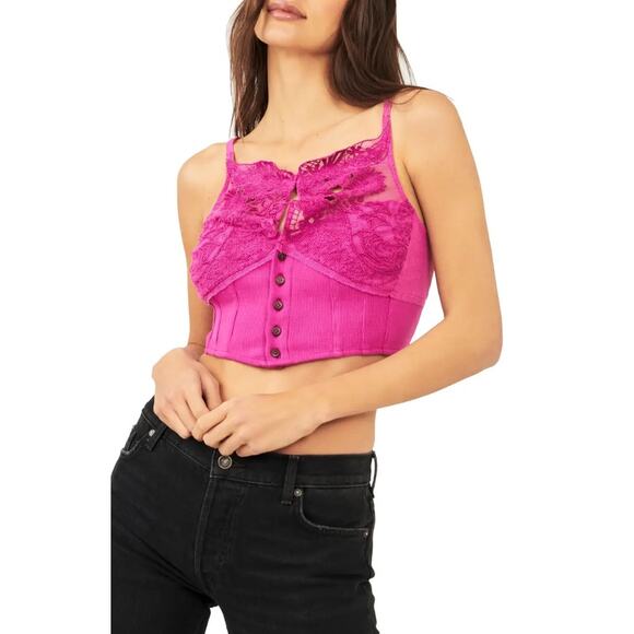 Free People Have My Heart Cropped Tank Top - Medium - NWOT - Raspberry Sherbert - Picture 1 of 7